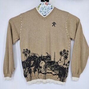 Artful Dodger Sweatshirt Mens Medium Tan Sweater V Neck Casual Pullover